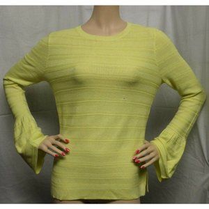 NWT  ANN TAYLOR  LIME GREEN TEXTURED LONG BELL SLEEVES THIN SWEATER SIZE: M $70